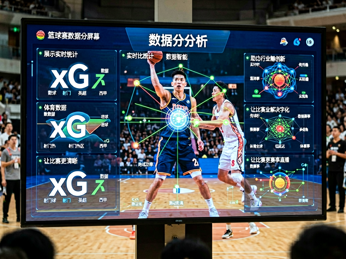 篮球比赛数据分析屏幕，展示实时比赛统计图表
